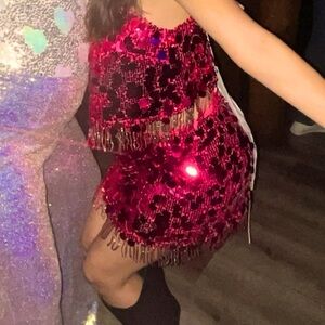 2 Piece Pink Sequin Skirt Set Bachelorette Disco 🩷